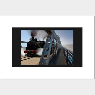 G Class Steam Train crossing the motor/railway bridge, Murray Bridge Posters and Art